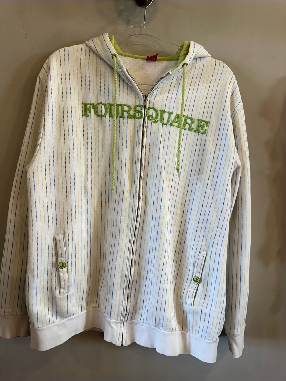 Foursquare Men's White & Lime Zip-Front Hoodie Jacket
